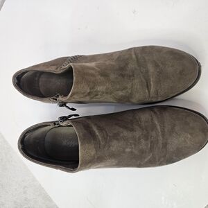 WOMENS BROWN ANKLE BOOTS FAUX SUEDE BLOCK HEEL WITH SIDE ZIPPER CASUAL SZ 7